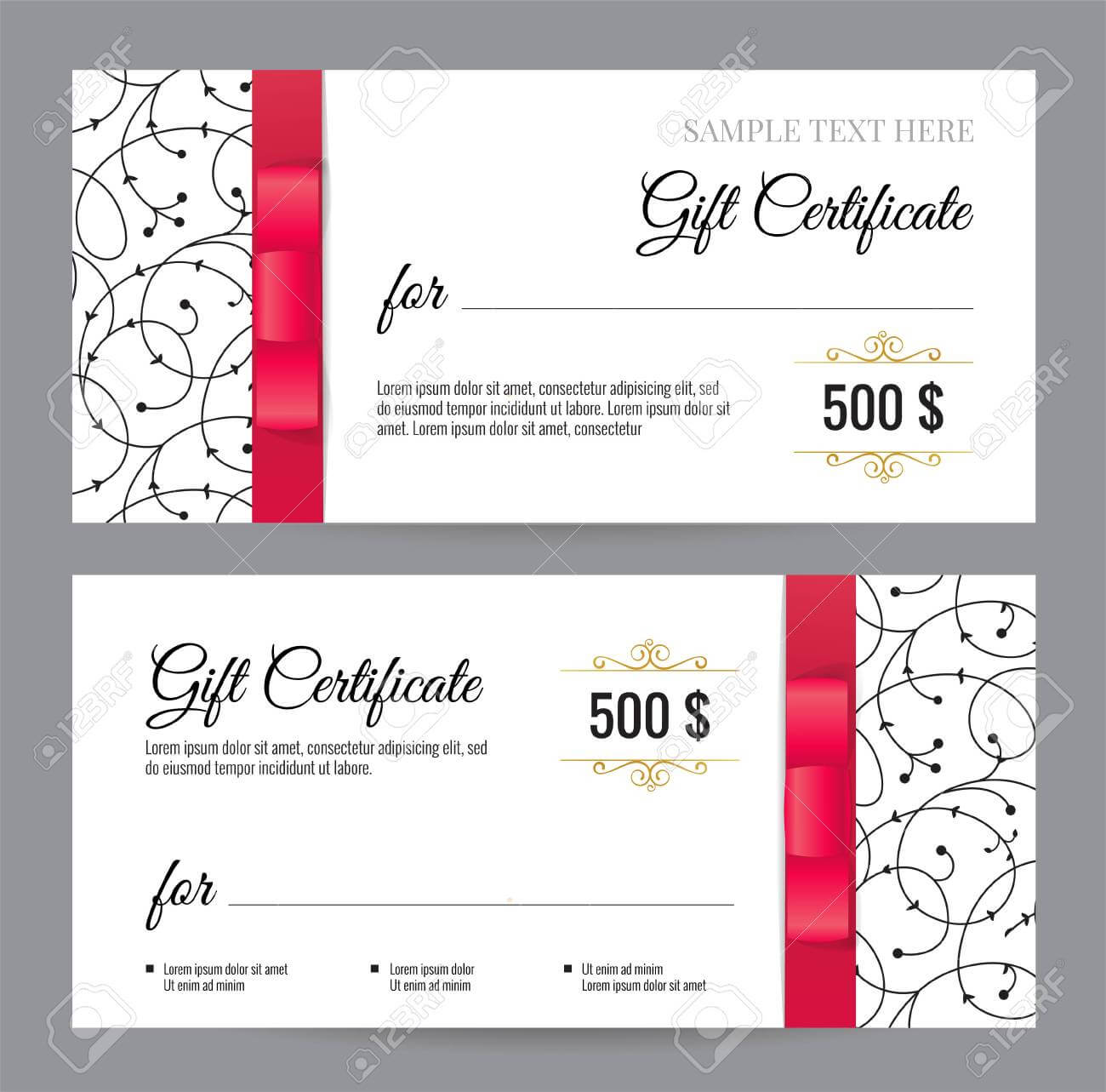 Black And White Gift Voucher Template With Floral Pattern And.. Within Black And White Gift Certificate Template Free