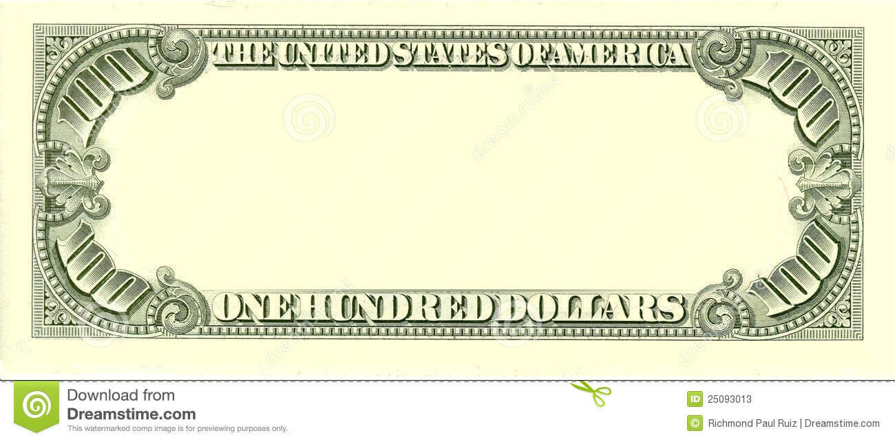 Blank 100 Dollar Bill Reverse Side Stock Illustration With Bank Note Template