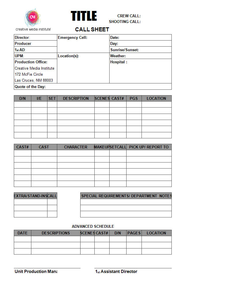 Blank Call Sheet | Templates At Allbusinesstemplates Within Blank Call Sheet Template