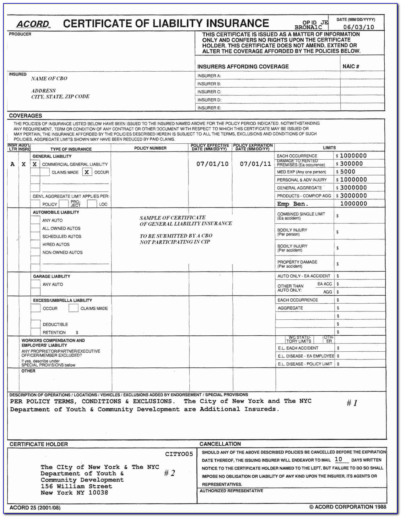 Blank Certificate Of Insurance Form Beautiful 34 Throughout Acord Insurance Certificate Template