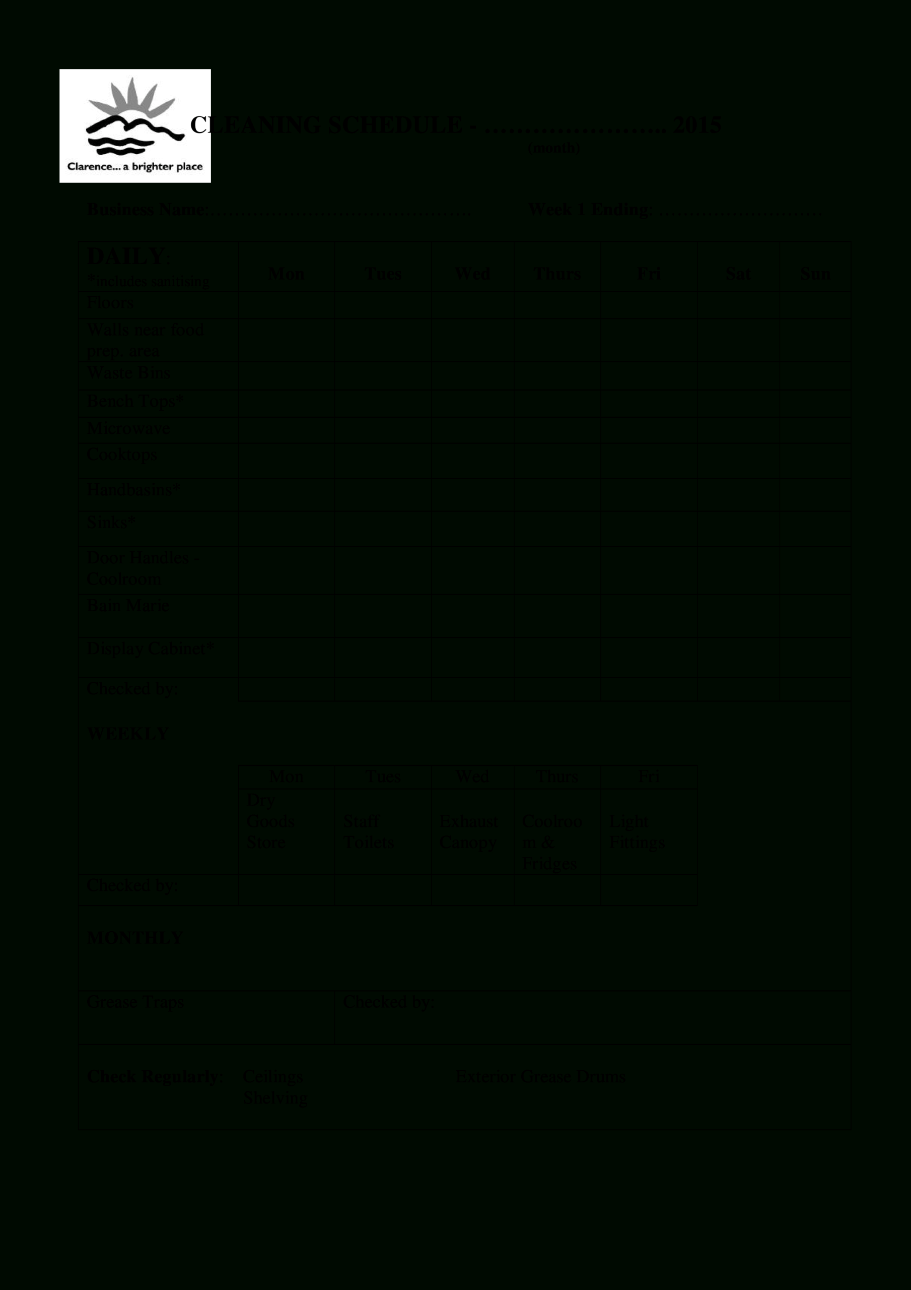 Blank Office Cleaning Schedule | Templates At Pertaining To Blank Cleaning Schedule Template