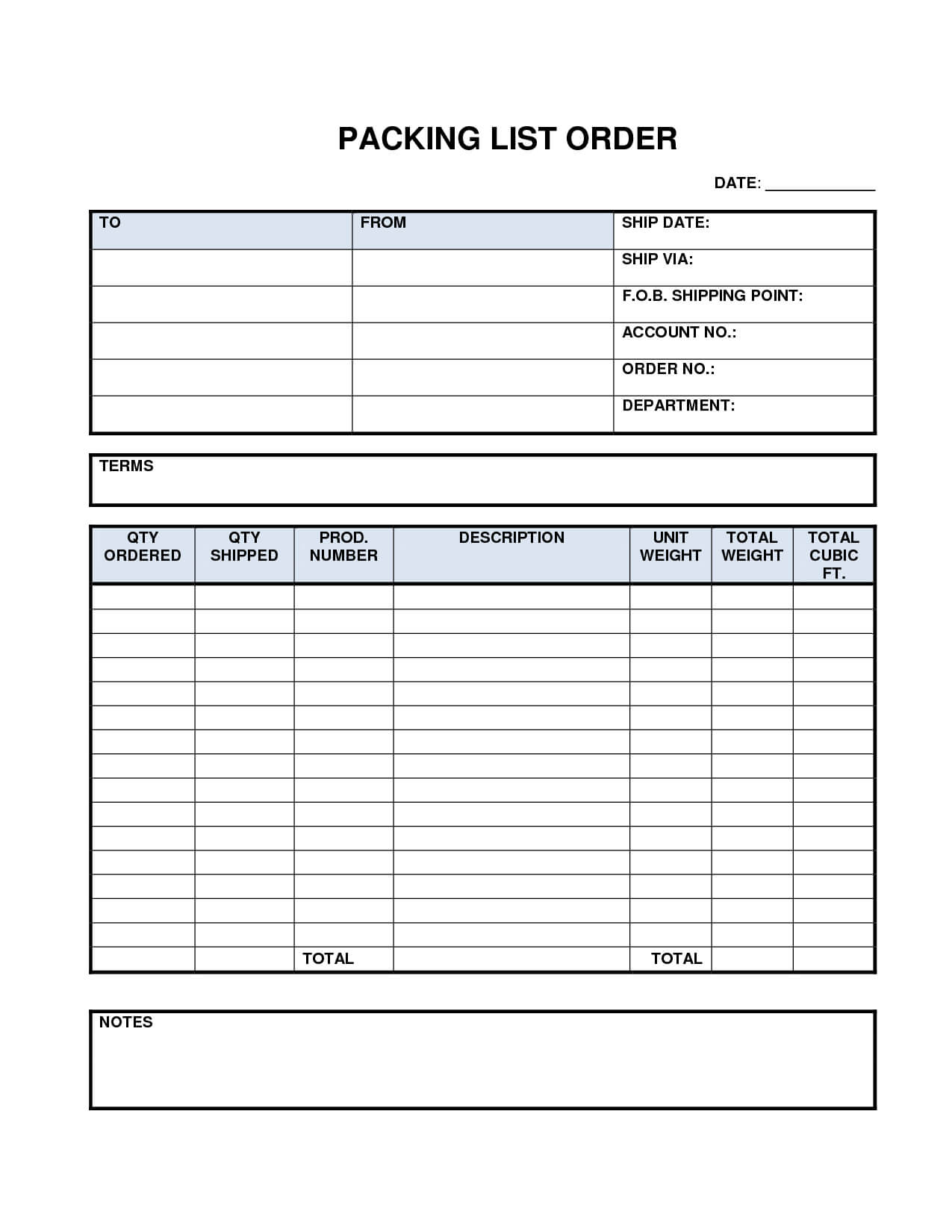 Blank Packing List Template ] - Packing List Free Printable Intended For Blank Packing List Template