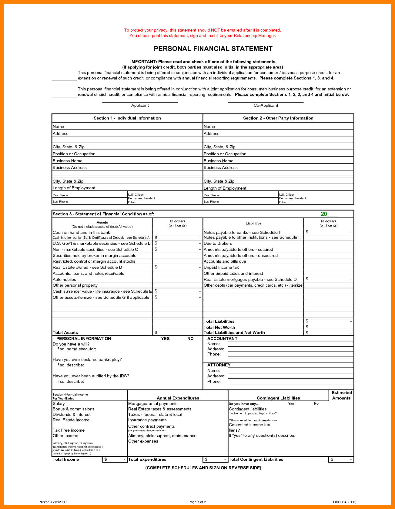 Blank Personal Financial Statement Within Blank Personal Financial Statement Template