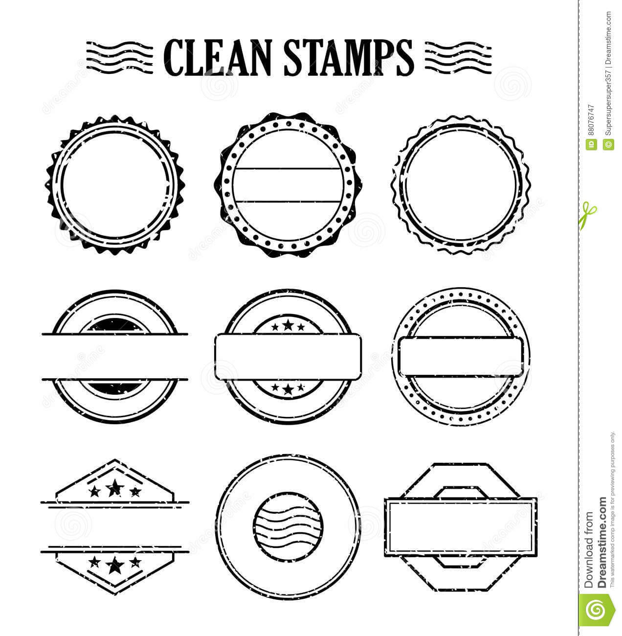Blank Stamp Set, Ink Rubber Seal Texture Effect Stock Vector For Blank Seal Template
