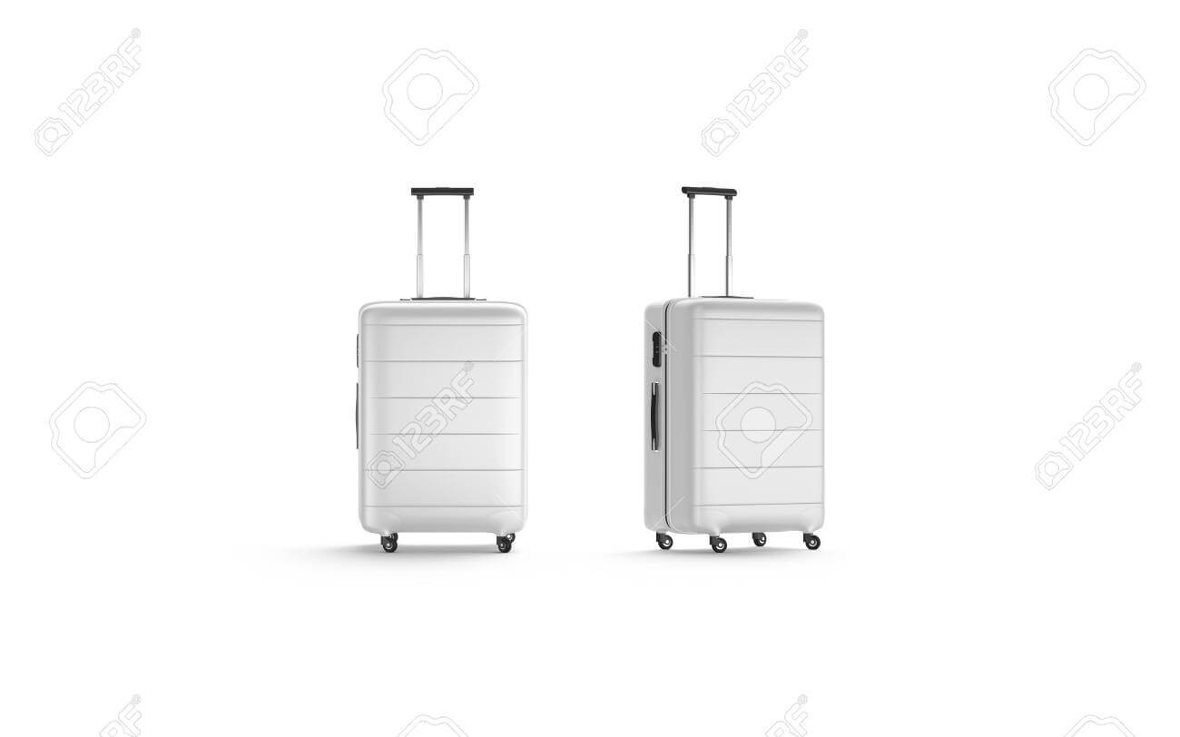 Blank White Luggage With Handle Mock Up Stand Isolated, 3D Rendering With Blank Suitcase Template
