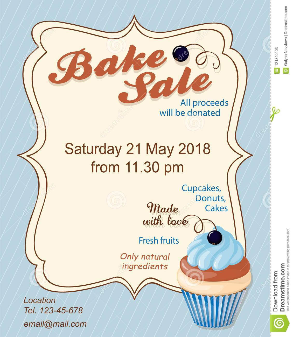 Blue Bake Sale Promotion Flyer With Blueberry Cupcake Stock For Bake Sale Flyer Free Template