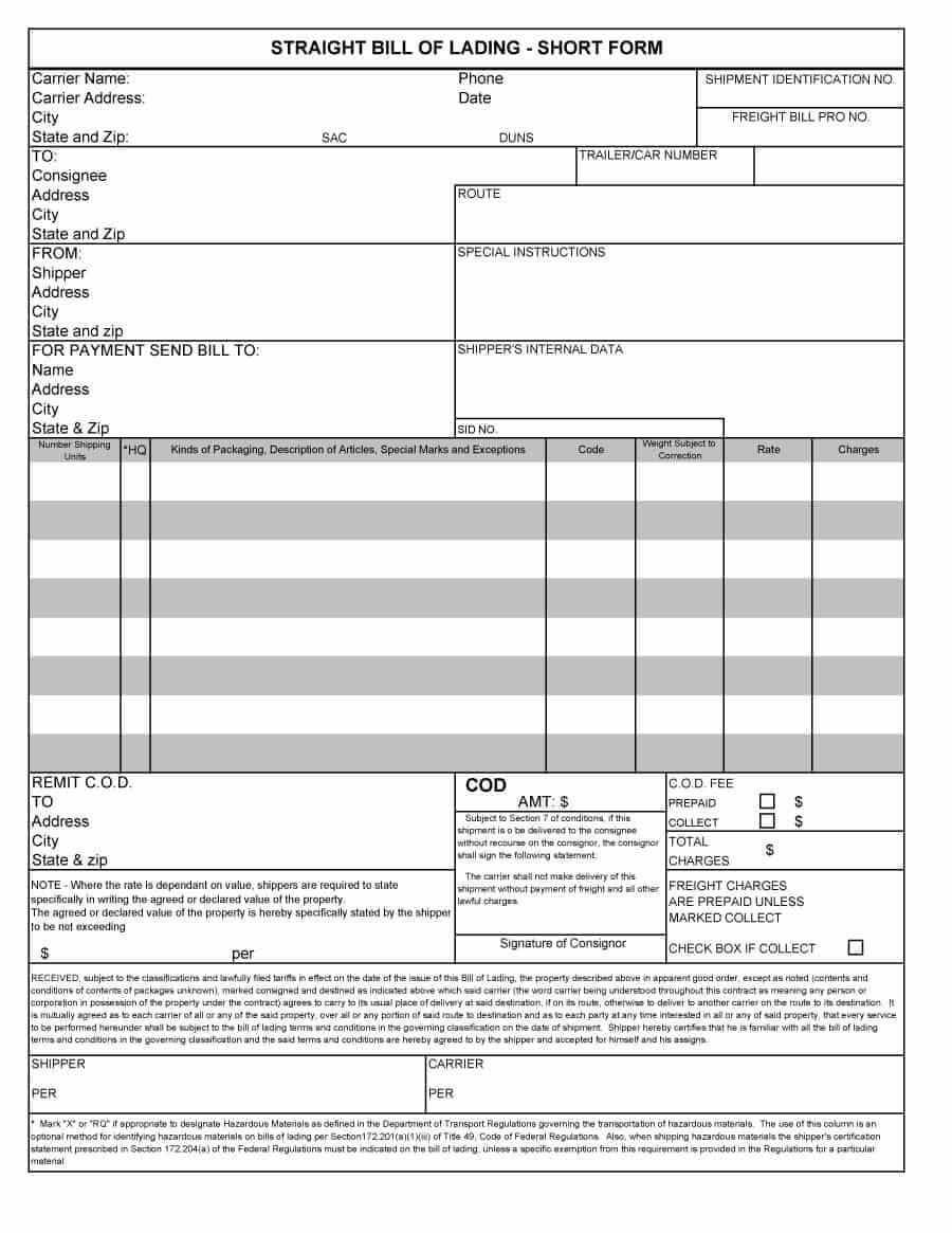 Bol Form – Colona.rsd7 With Regard To Blank Bol Template