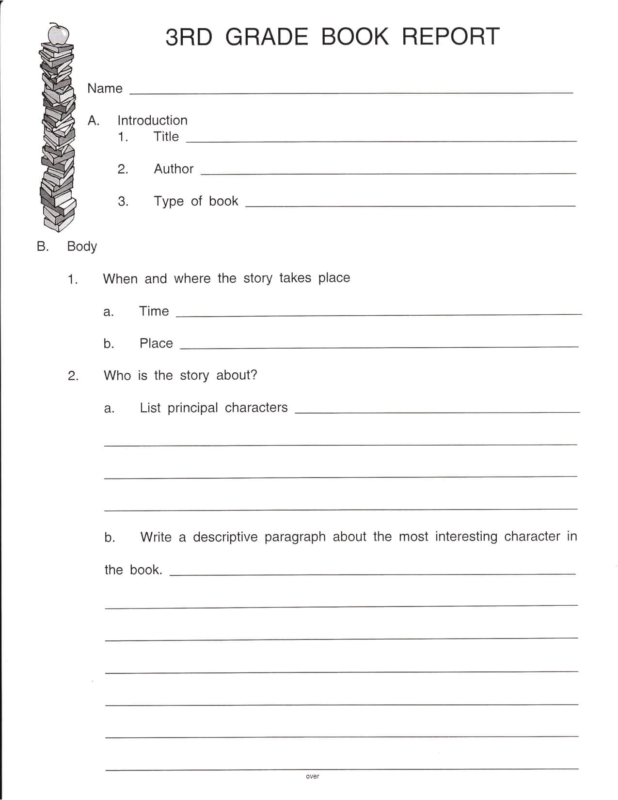 Book Report Examples 1St Grade College Level 5Th Pdf 2Nd 3Rd With Book Report Template Grade 1