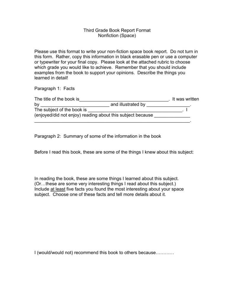 Book Report Examples 3Rd Grade 6Th 5Th Pdf College Sample For Book Report Template 3Rd Grade