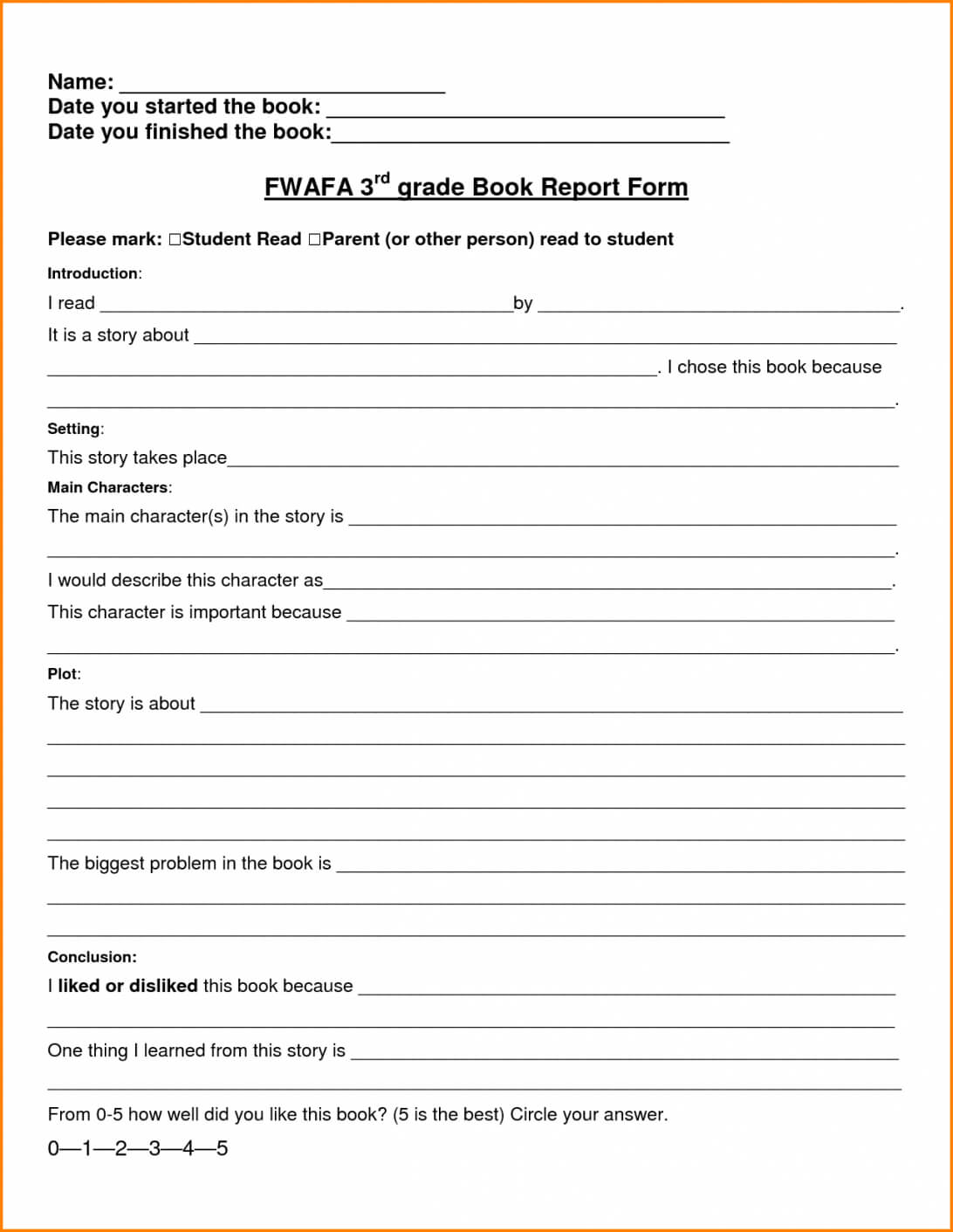 Book Report Examples 5Th Grade 4Th 3Rd Writing 9Th 1St Pdf Inside 4Th Grade Book Report Template