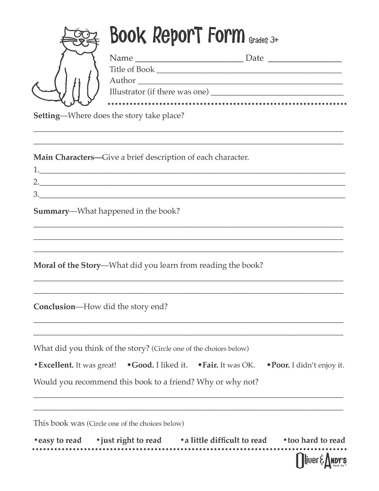 Book Report Examples 5Th Grade 4Th 3Rd Writing 9Th 1St Pdf With 5Th Grade Book Report Template