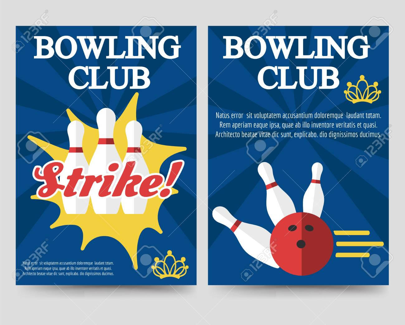 Bowling Brochure Flyer Template Set Vector Illustration Pertaining To Bowling Flyers Templates Free