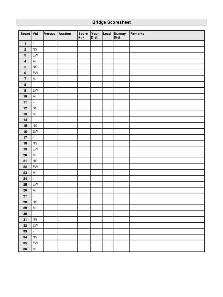 Bridge Score Sheet - 6 Free Templates In Pdf, Word, Excel Pertaining To Bridge Score Card Template