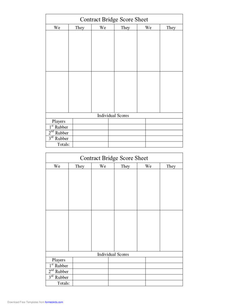 Bridge Score Sheet - 6 Free Templates In Pdf, Word, Excel Regarding Bridge Score Card Template