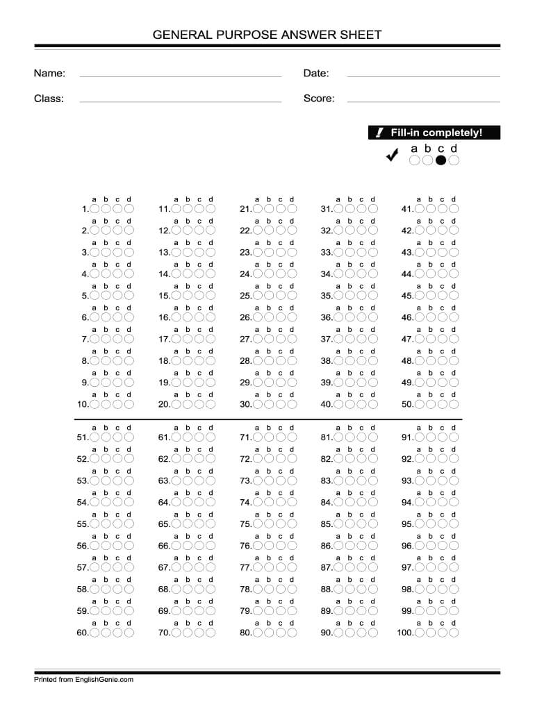 Bubble Answer Sheet 1 100 - Fill Online, Printable, Fillable For Blank Answer Sheet Template 1 100