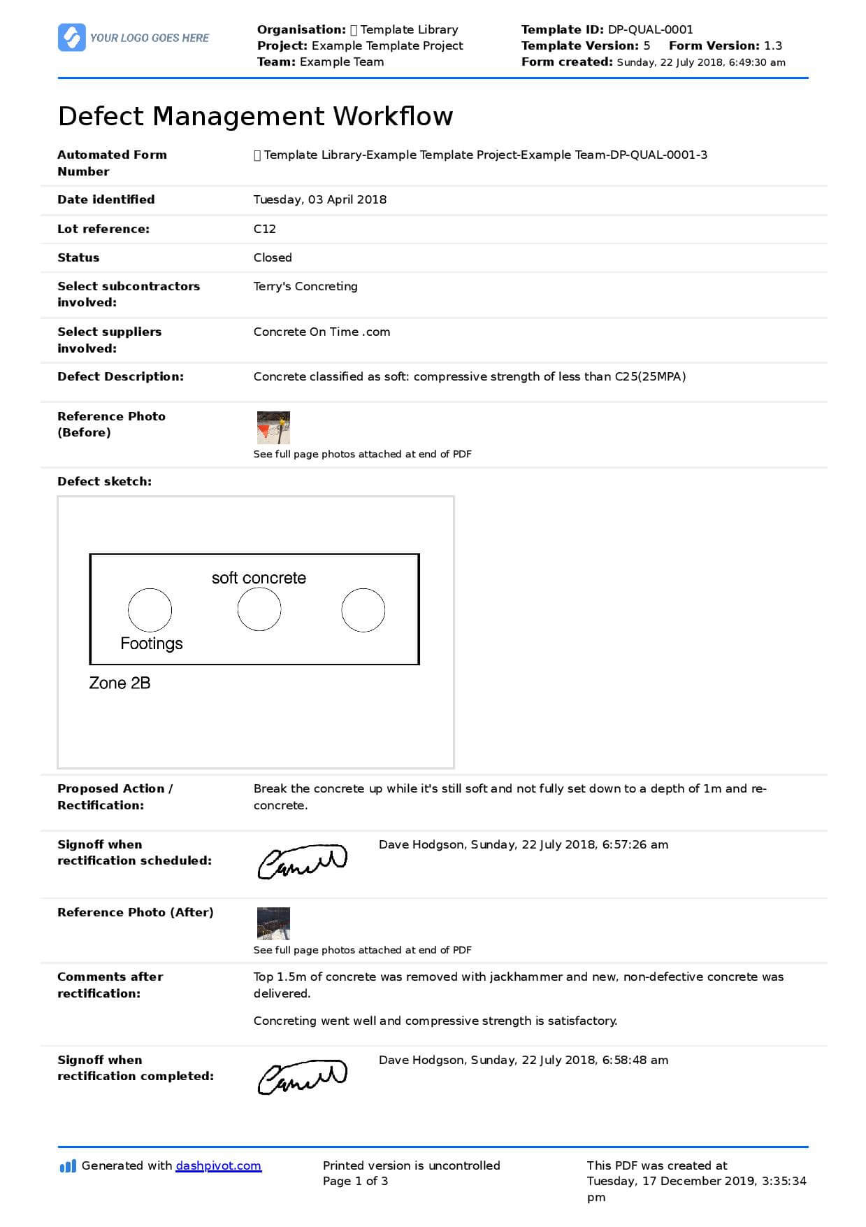 Building Defect Report: Free Sample And Editable Template Pertaining To Building Defect Report Template