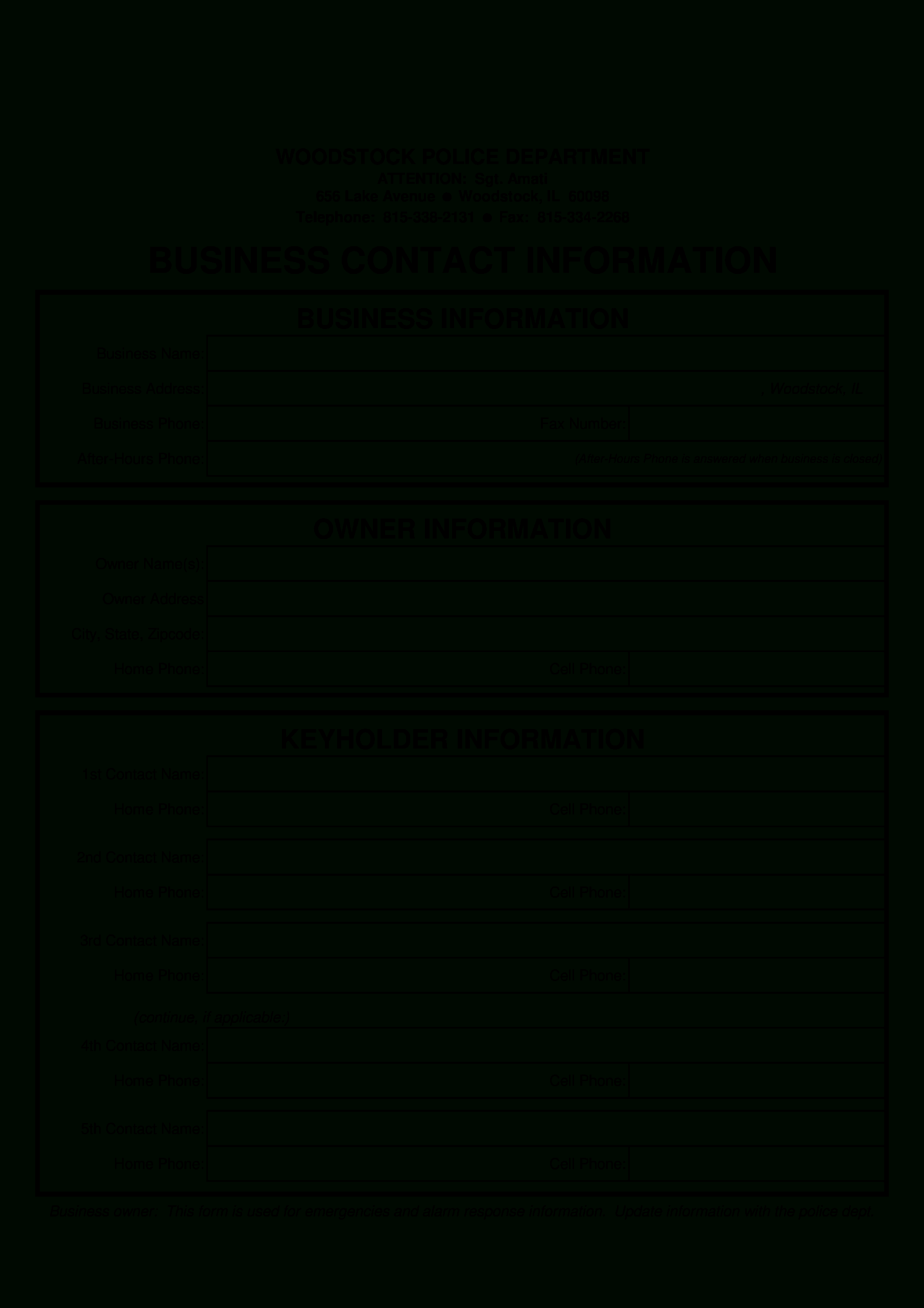 Business Contact Form | Templates At Allbusinesstemplates For Business Information Form Template