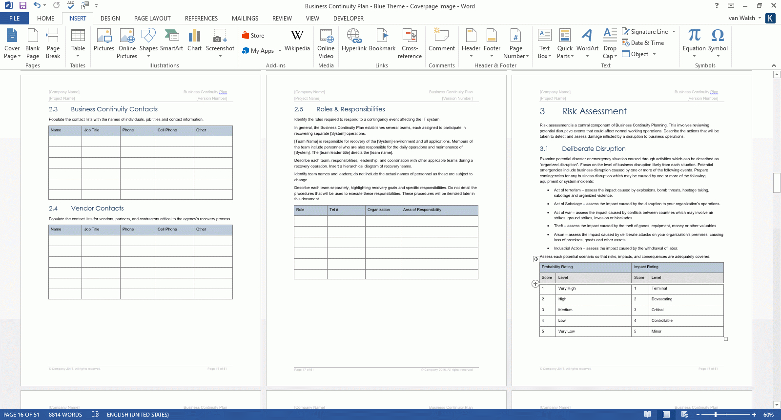 Business Continuity Templates (Ms Office) With Business Continuity Plan Risk Assessment Template