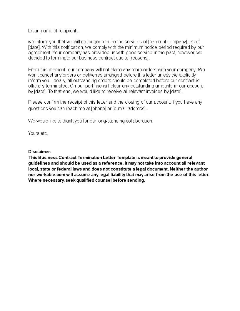 Business Contract Termination Letter Template | Templates At Throughout Account Closure Letter Template