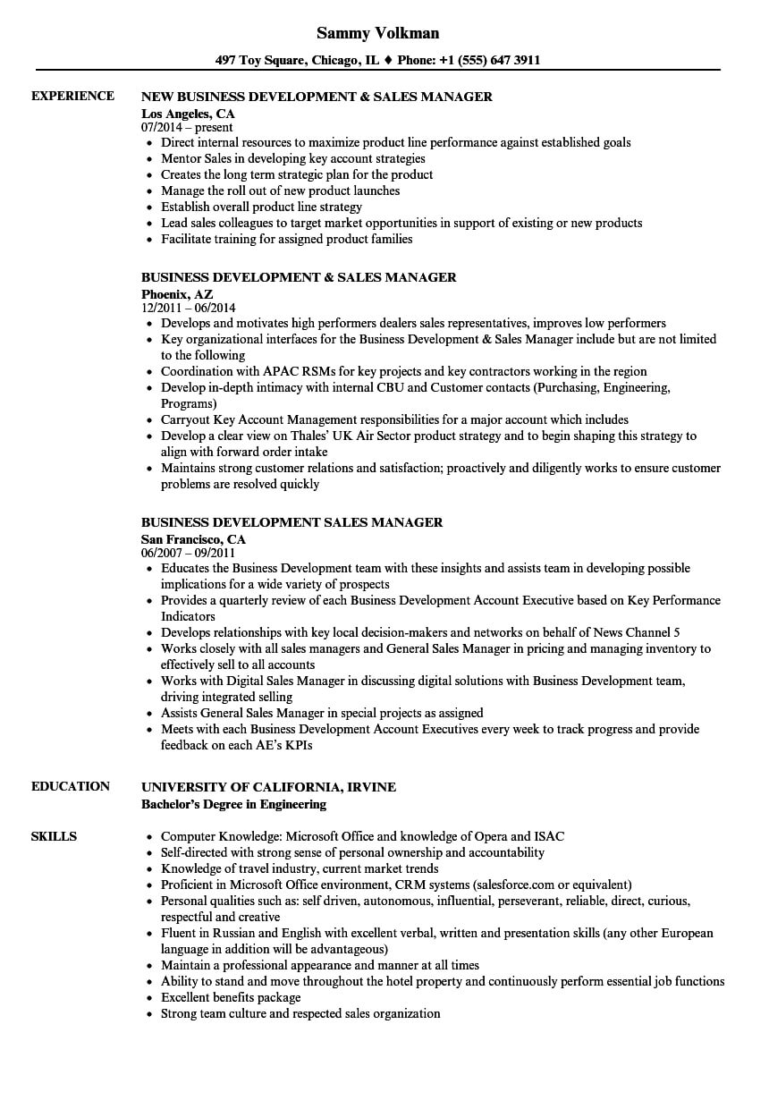 Business Development Sales Manager Resume Samples | Velvet Jobs With Business Plan For Sales Manager Template