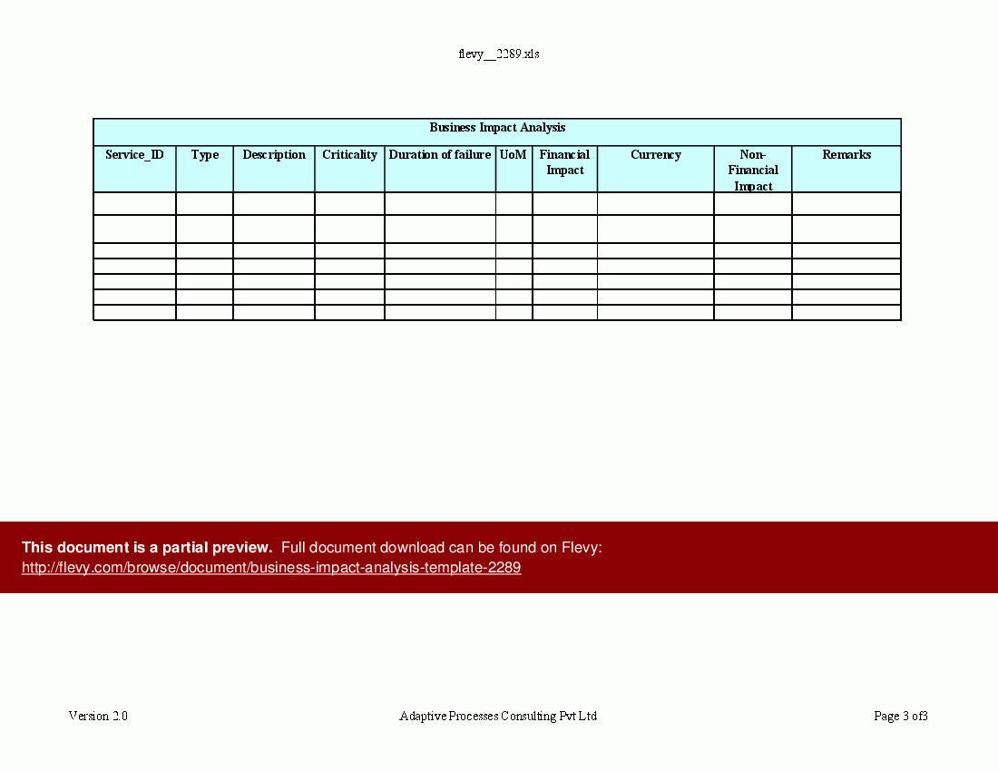 Business Impact Analysis Template (Excel) Throughout Business Impact Analysis Template Xls
