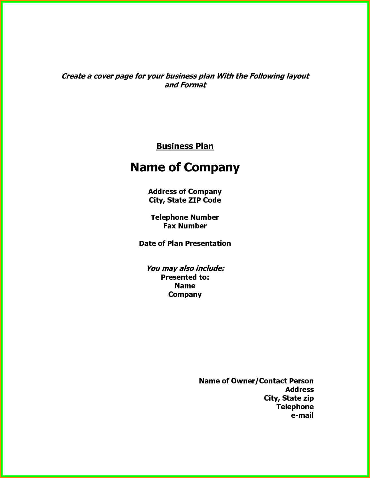Business Plan R Page Template Doc Example Pdf Word Layout With Regard To Business Plan Title Page Template