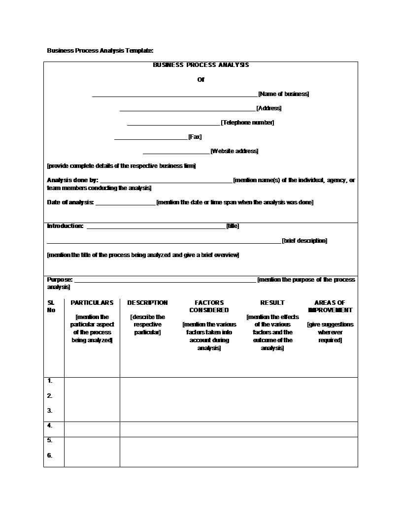 Business Process Analysis Template Within Business Process Questionnaire Template