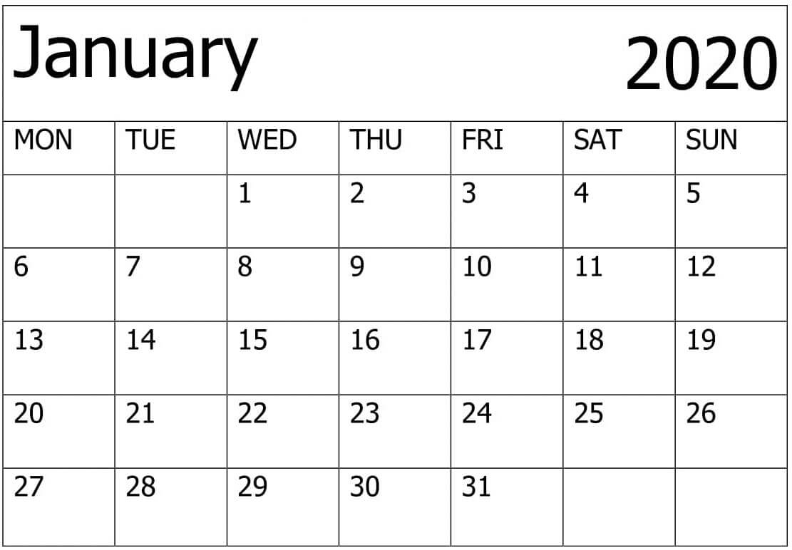 Calendar January 2020 Printable – For Classroom Management Pertaining To Blank Calendar Template For Kids