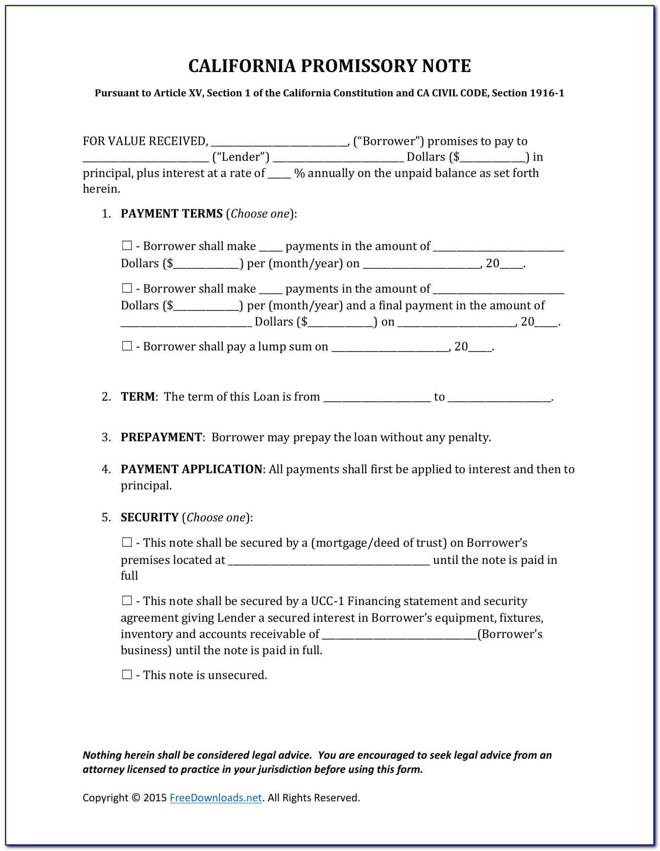 California Promissory Note Secureddeed Of Trust Form For California Promissory Note Template