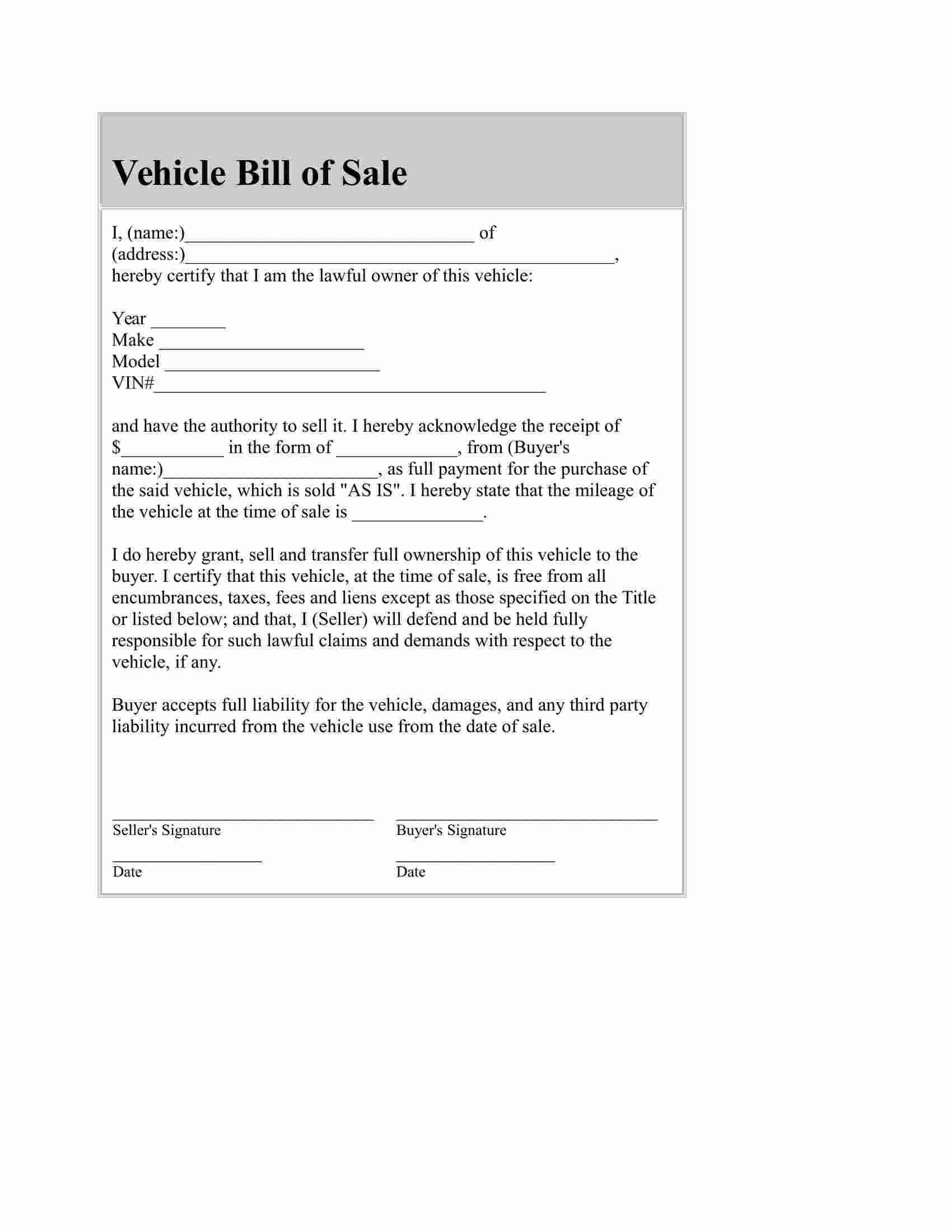 Car Bill Of Sale Free Template Download In Pdf And Word Forms With Regard To Car Bill Of Sale Word Template
