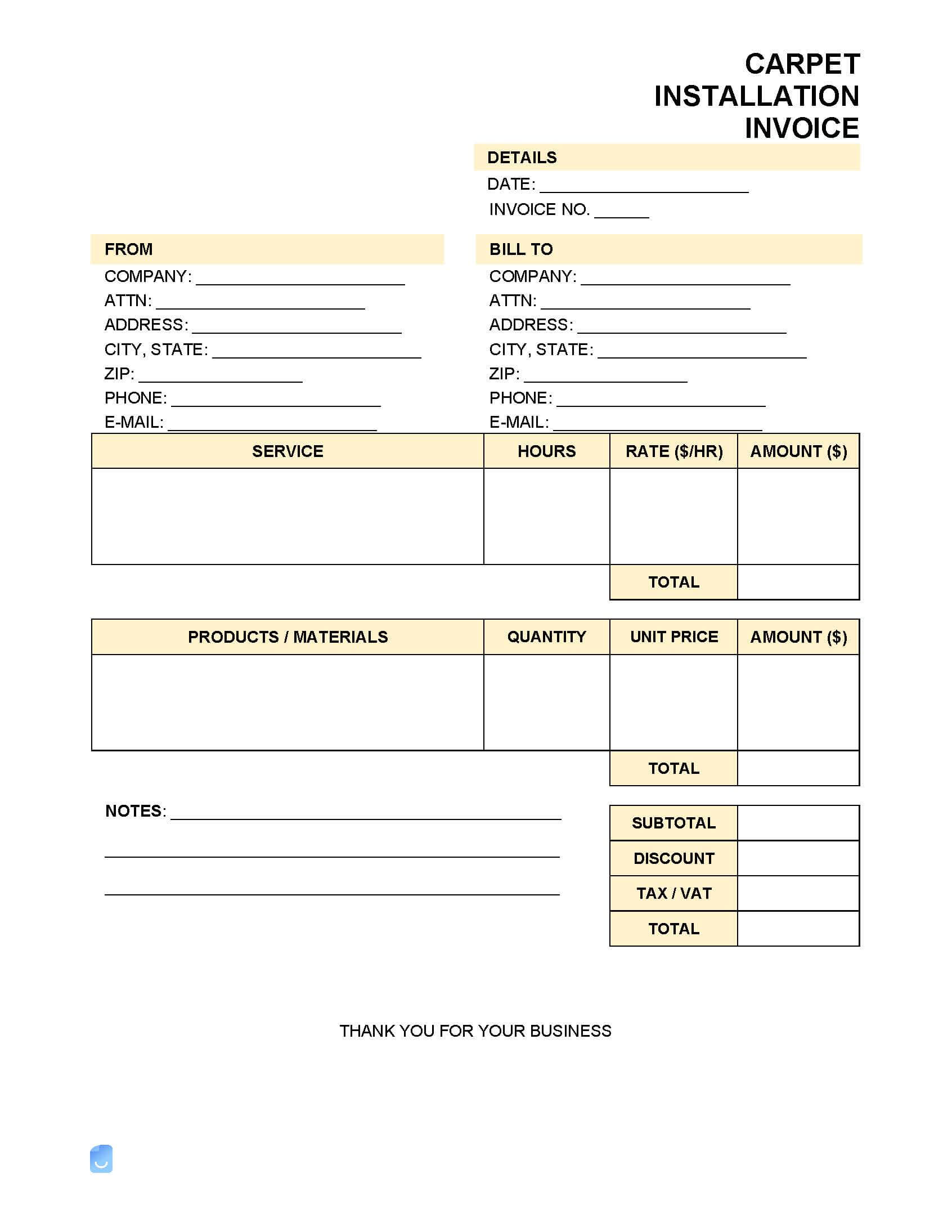 Carpet Installation Invoice Template | Invoice Maker Regarding Carpet Installation Invoice Template