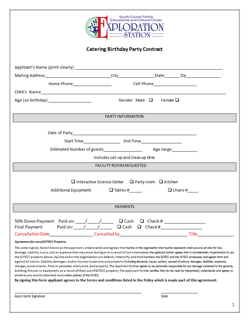 Catering Contract For Birthday Party | Templates At With Catering Contract Template Word
