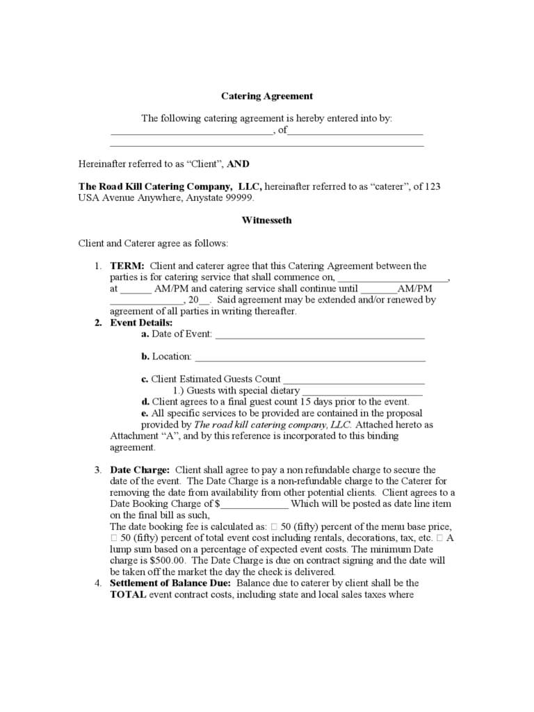 Catering Contract Template - 6 Free Templates In Pdf, Word With Regard To Catering Contract Template Word