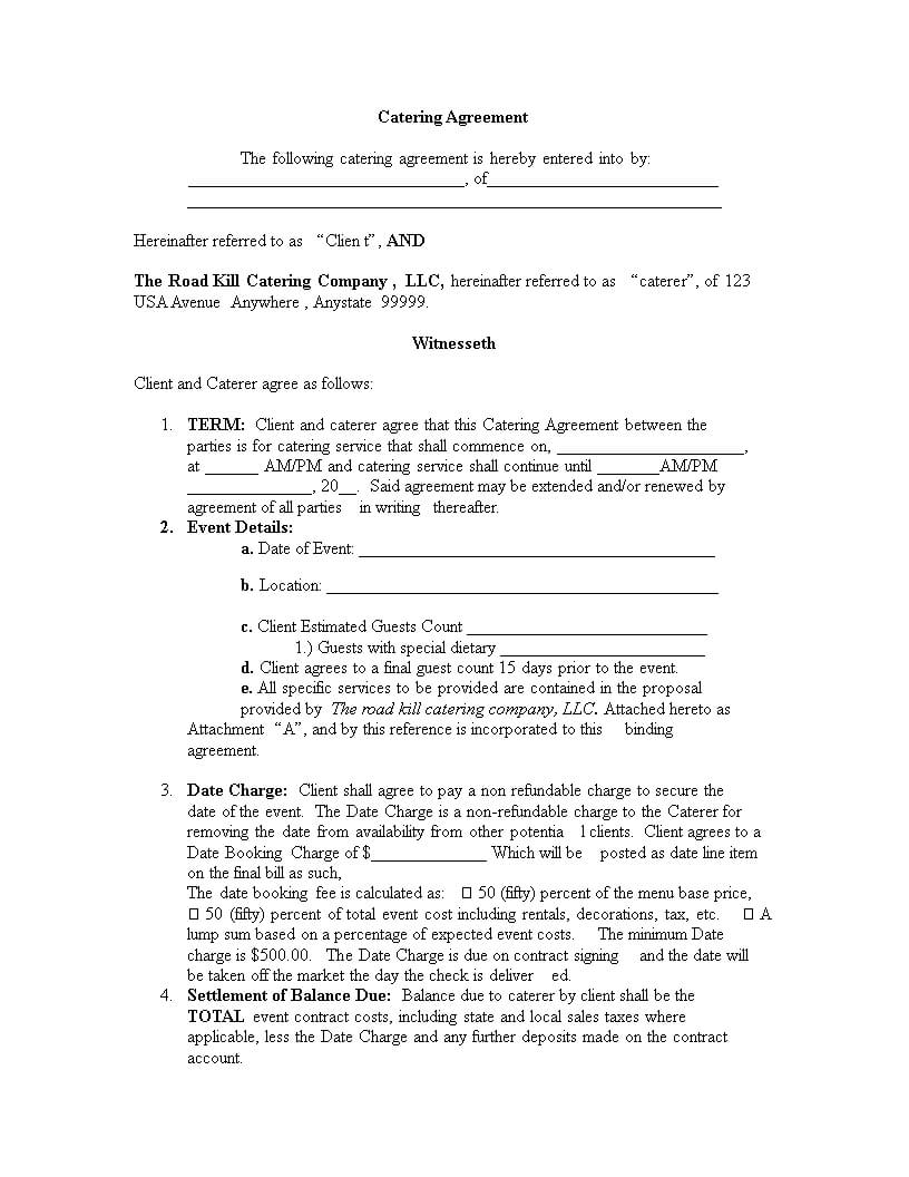 Catering Contract Template | Templates At Within Catering Contract Template Word