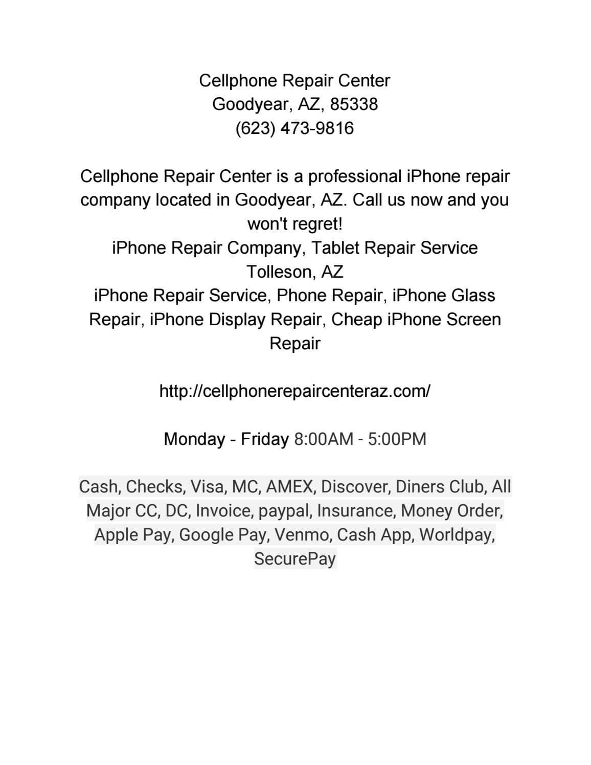 Cellphone Repair Center – (623) 473 9816Cellphone Repair Inside Cell Phone Repair Invoice Template