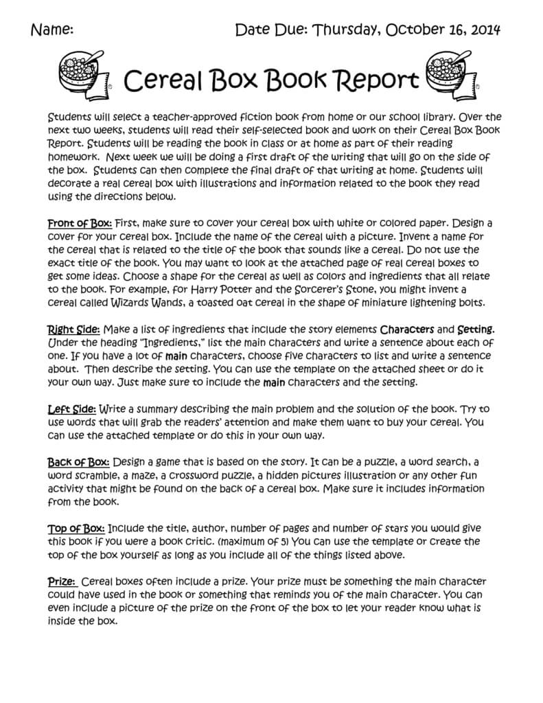 Cereal Box Book Report Regarding Cereal Box Book Report Template