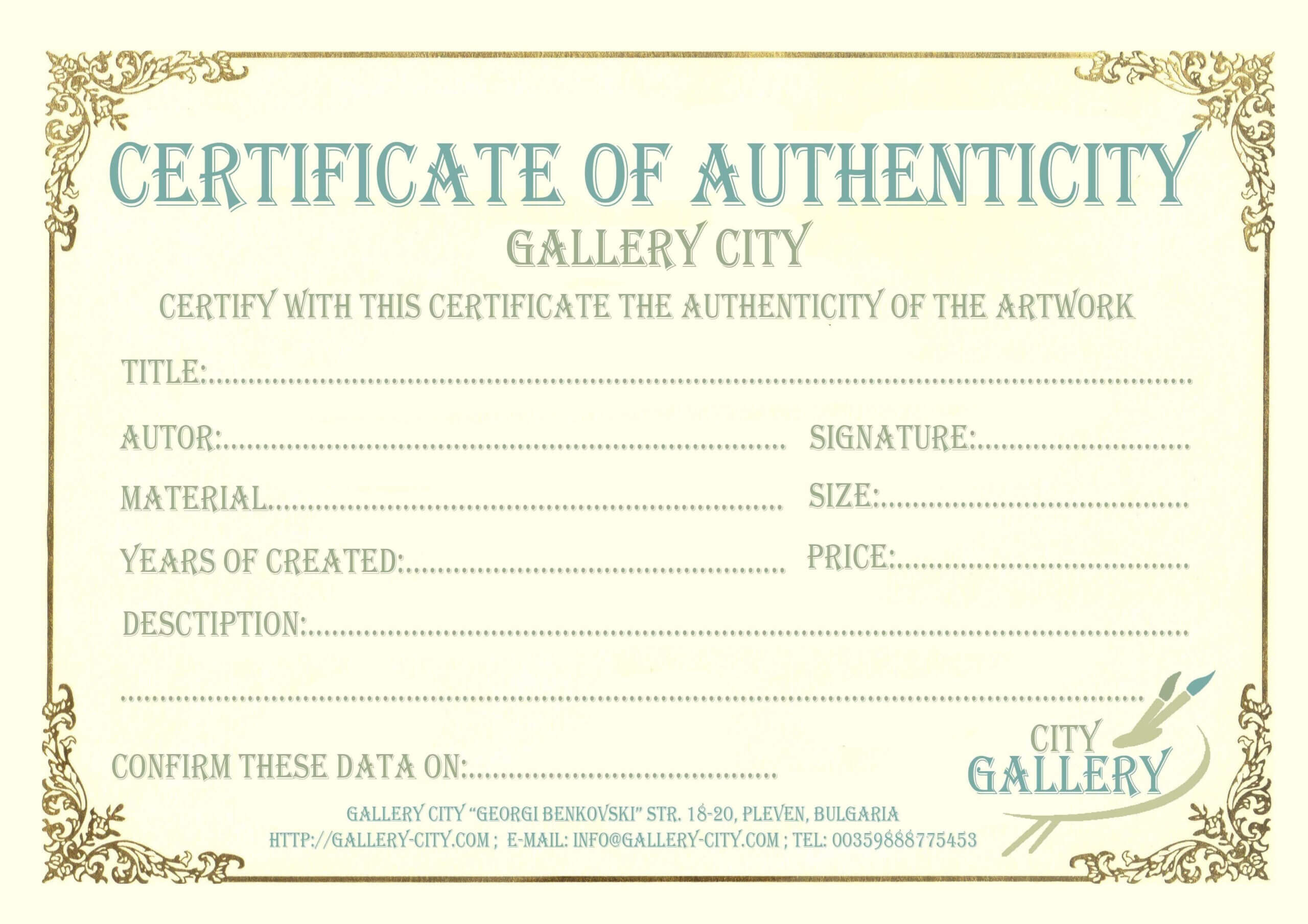 Certificate Authenticity Template Of Photographer Templates With Regard To Certificate Of Authenticity Photography Template