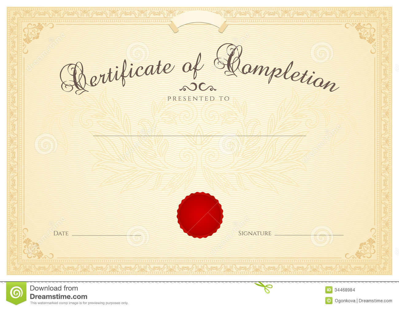 Certificate / Diploma Background Template. Floral Stock Within Certificate Scroll Template