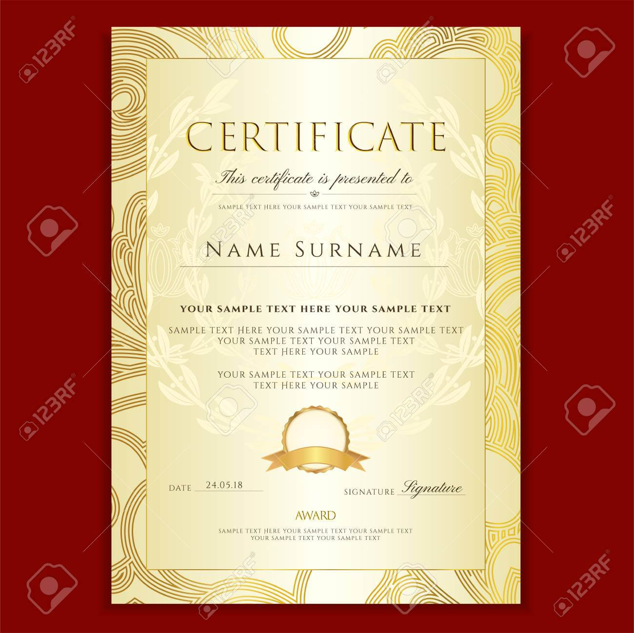 Certificate, Diploma (Golden Design Template, Colorful Background).. For Certificate Scroll Template