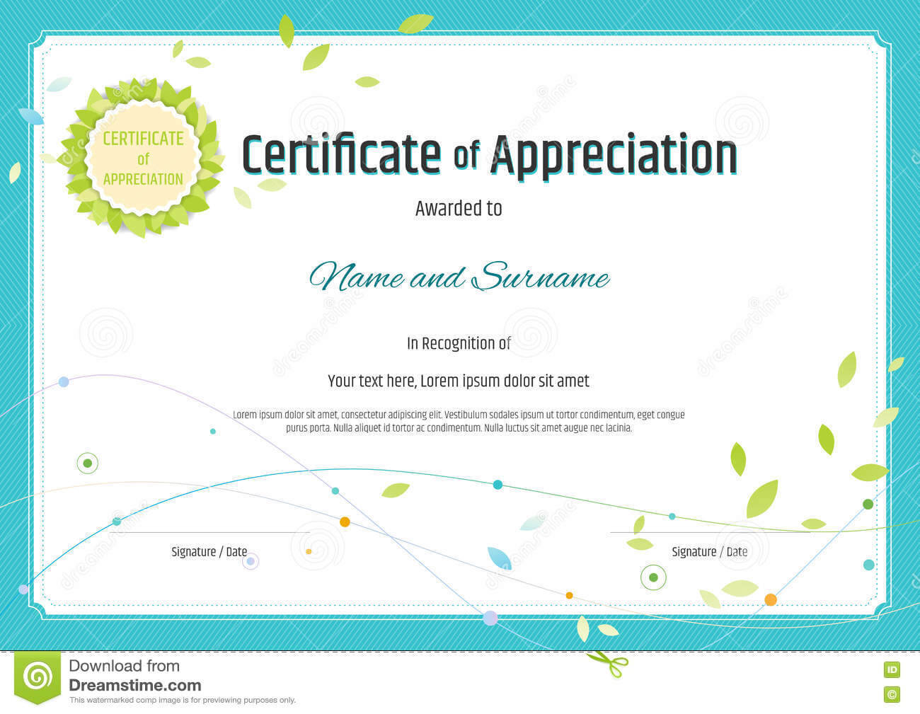 Certificate Of Appreciation Template In Nature Theme With In Certificates Of Appreciation Template