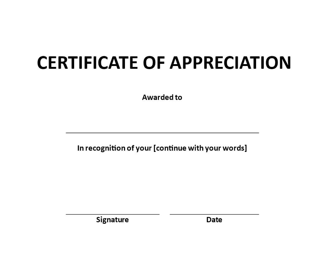 Certificate Of Appreciation Word Example | Templates At For Certificate Of Appearance Template