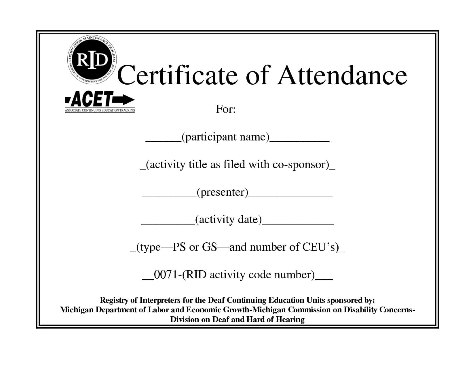 Certificate Of Attendance Template Word Ukran Agdiffusion Inside Attendance Certificate Template Word