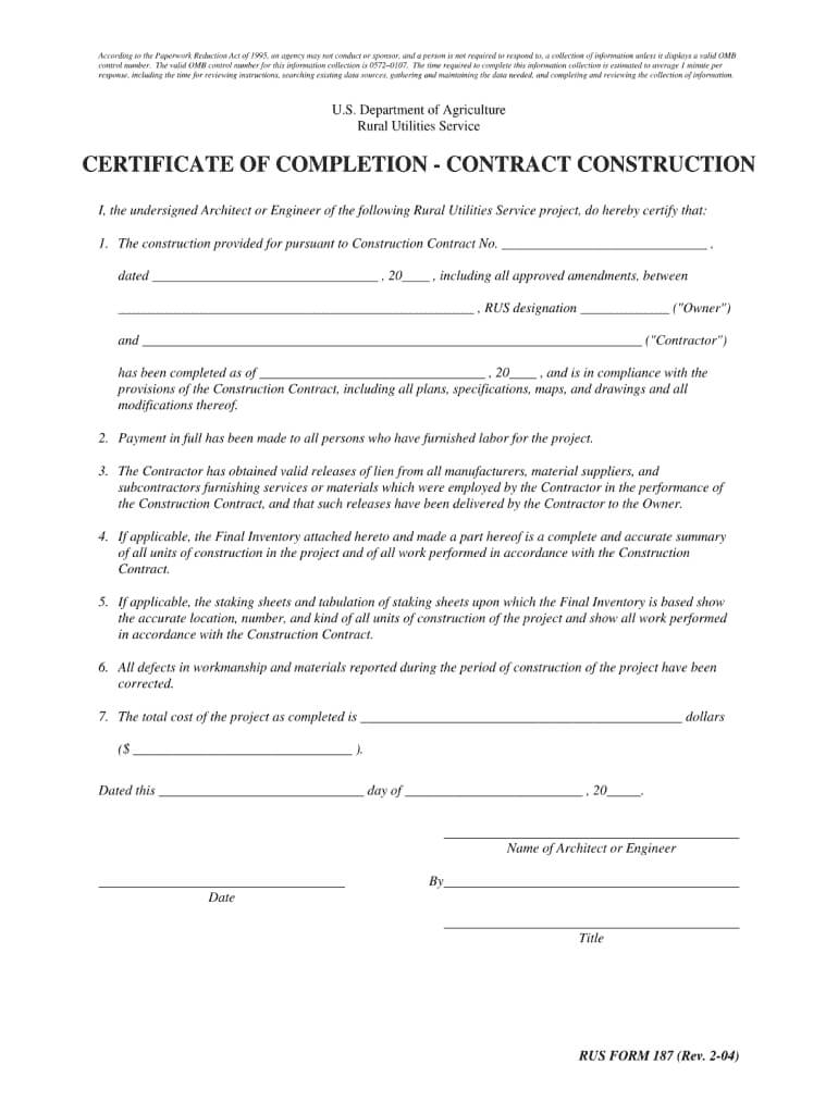Certificate Of Completion Construction Pdf - Fill Online Throughout Certificate Of Completion Template Construction