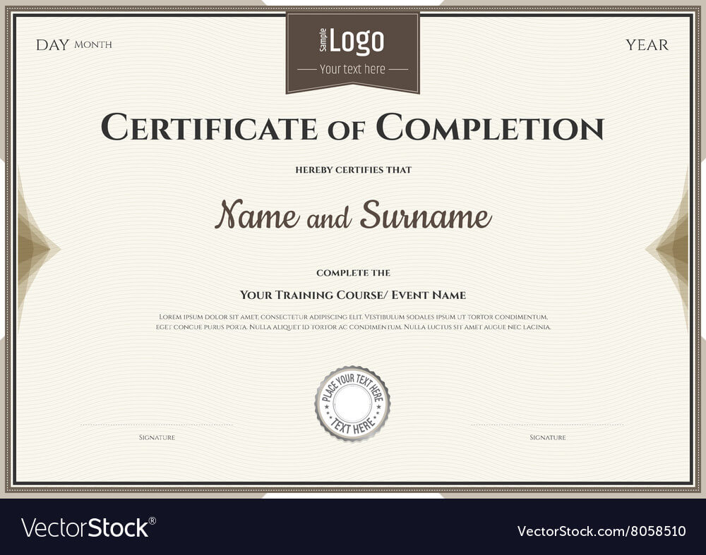 Certificate Of Completion Template In Brown Pertaining To Certification Of Completion Template