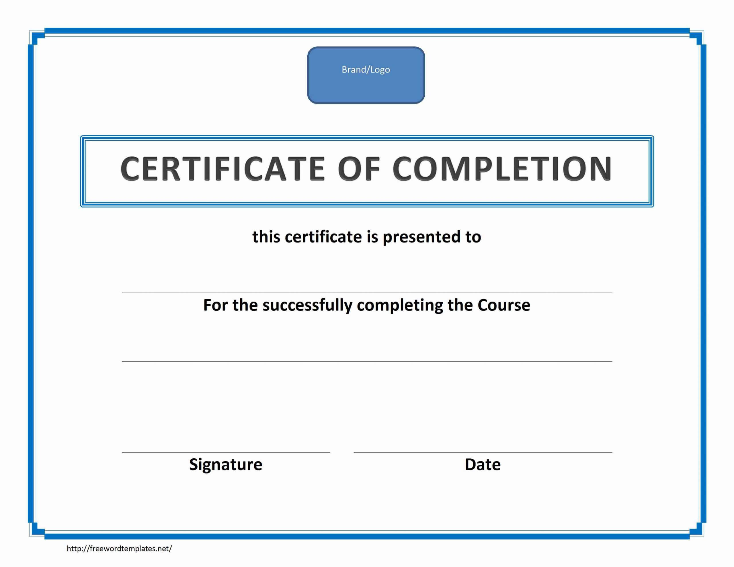 Certificate Of Completion Template Word Microsoft Templates Inside Certificate Of Completion Template Word