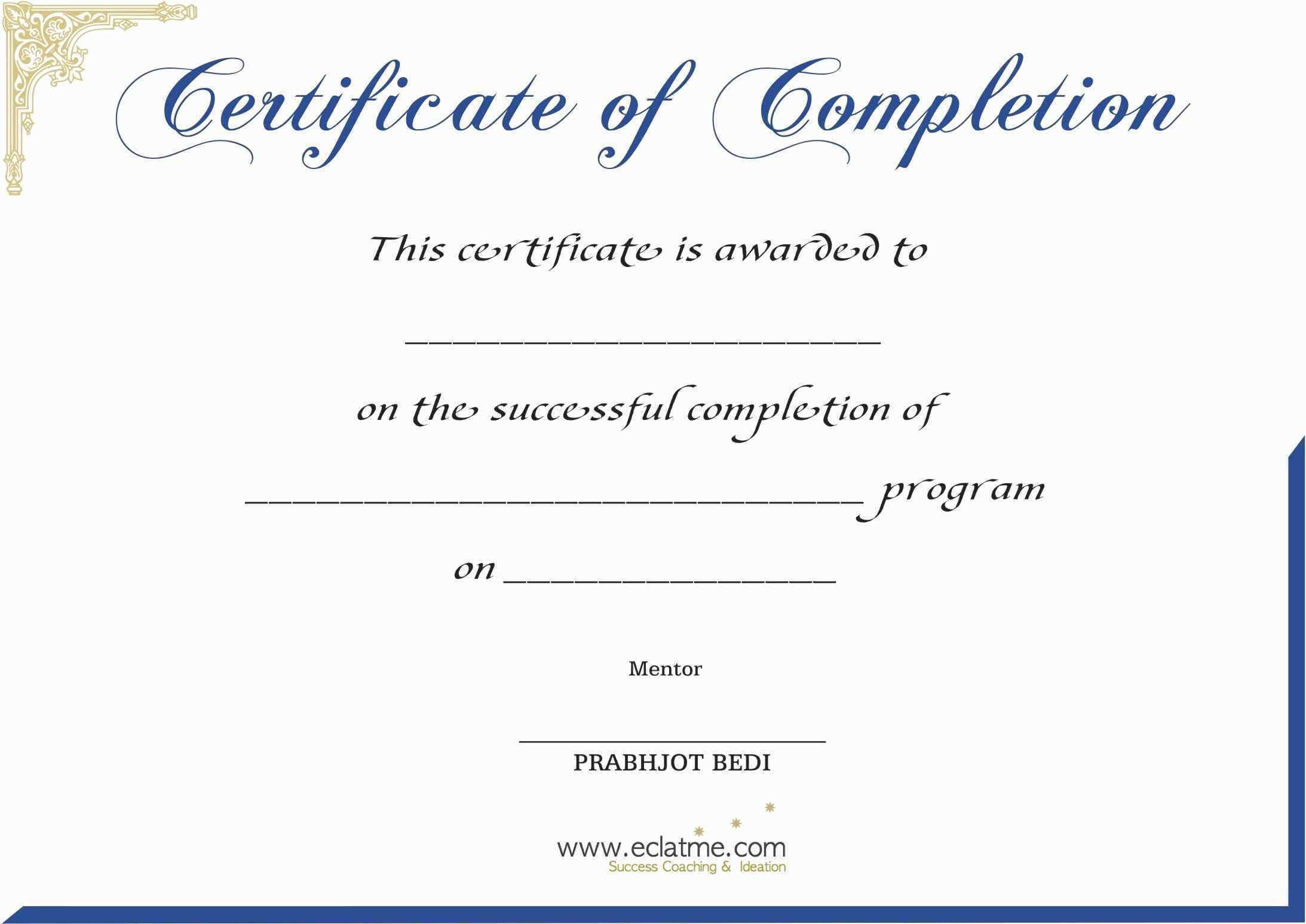 Certificate Of Completion Templates Free Printable Luxury In Intended For Certificate Of Completion Template Free Printable
