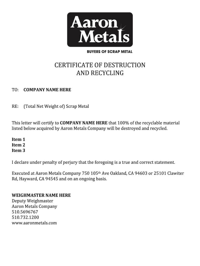 Certificate Of Destruction Template – Fill Online, Printable With Regard To Certificate Of Destruction Template