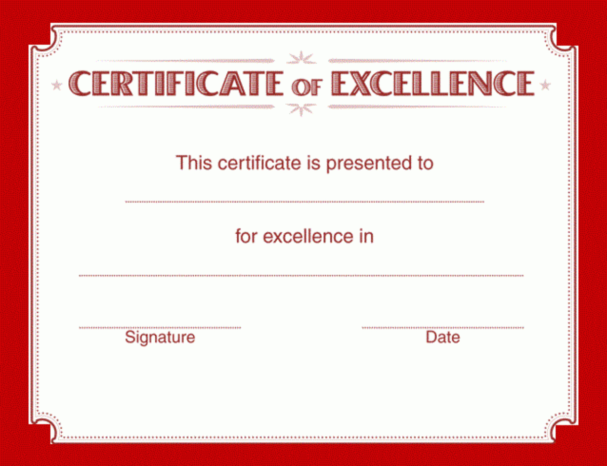 Certificate Of Excellence Template | Free Printable Ms Word Pertaining To Certificate Of Excellence Template Word