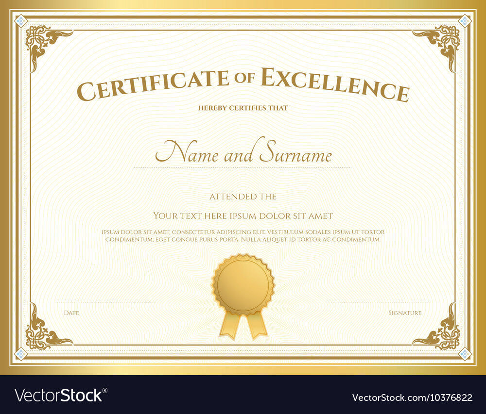 Certificate Of Excellence Template Gold Theme With Regard To Certificate Of Excellence Template Free Download