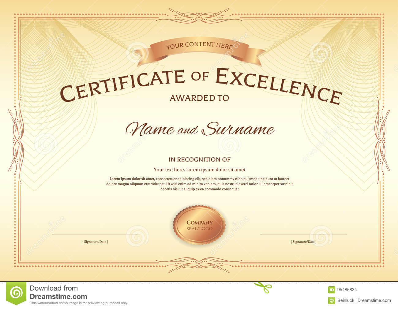 Certificate Of Excellence Template With Award Ribbon On Pertaining To Award Of Excellence Certificate Template